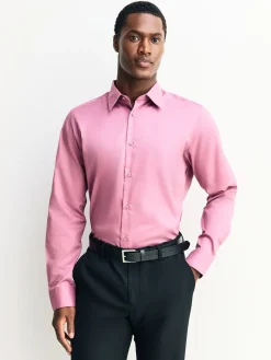 New Next - Slim Fit (Slim Fit) - Chemise élégante texturée facile d’entretien à poignets simples Rose