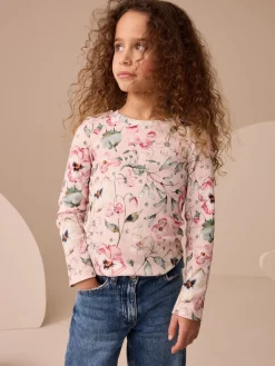 Clearance Next - Top côtelé à manches longues (3-16ans) Rose pâle à fleurs