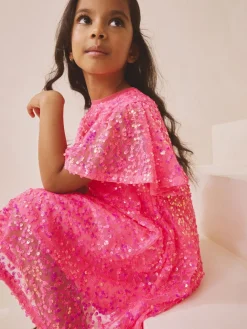 Best Next Rose vif - Manches d'ange Sequin Robes de fête (3-16yrs)