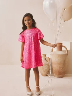 Best Next Rose vif - Manches d'ange Sequin Robes de fête (3-16yrs)