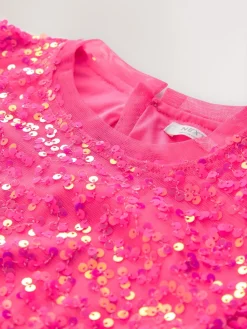 Best Next Rose vif - Manches d'ange Sequin Robes de fête (3-16yrs)
