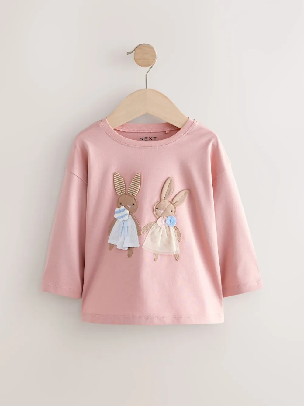 Best Next Rose/Blanc - Lot de 4 T-shirts à manches longues broderie lapin (3mois-7ans)