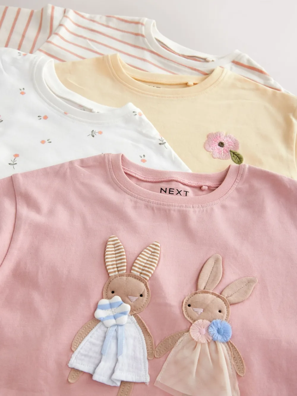 Best Next Rose/Blanc - Lot de 4 T-shirts à manches longues broderie lapin (3mois-7ans)