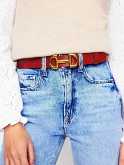 Discount Boden Rouge - Ceinture en cuir à bordures de mors
