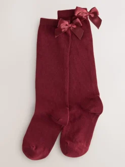 Best Next Rouge bordeaux - 2 Chaussettes genoux riches Nœud en coton Lot