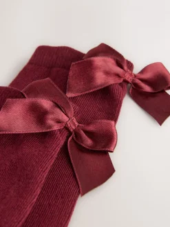 Best Next Rouge bordeaux - 2 Chaussettes genoux riches Nœud en coton Lot