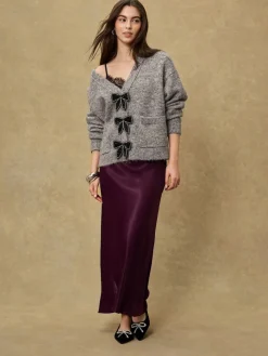 Best Next - Jupe Midi Satin Rouge bordeaux
