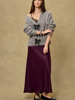 Best Next - Jupe Midi Satin Rouge bordeaux