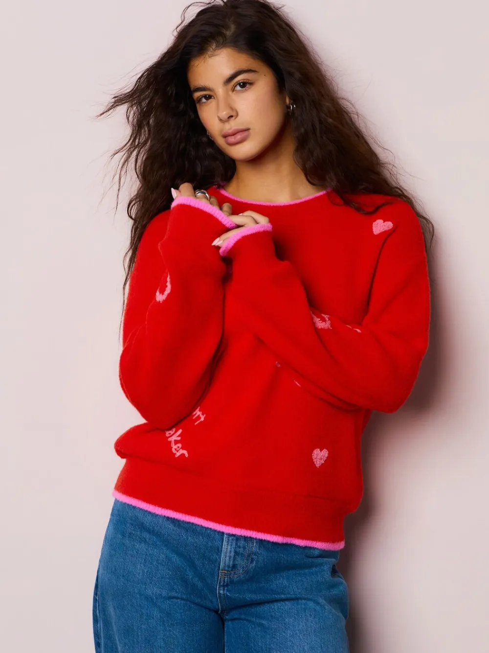 Best Next Rouge/Rose - Pull de Saint-Valentin brodé confortable