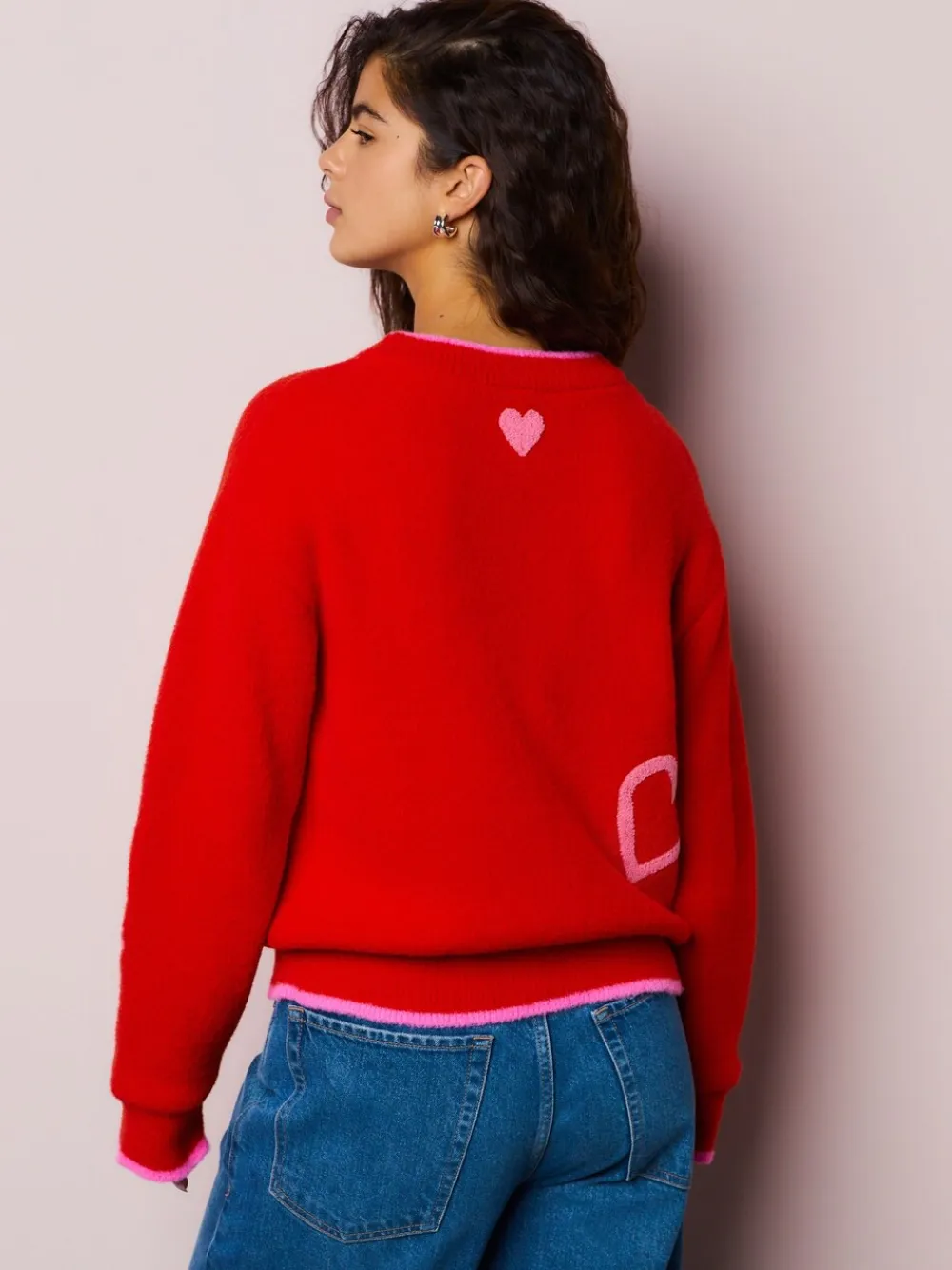 Best Next Rouge/Rose - Pull de Saint-Valentin brodé confortable