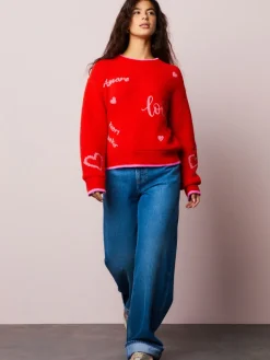 Best Next Rouge/Rose - Pull de Saint-Valentin brodé confortable