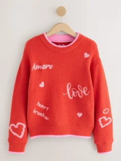 Best Next Rouge/Rose - Pull de Saint-Valentin brodé confortable