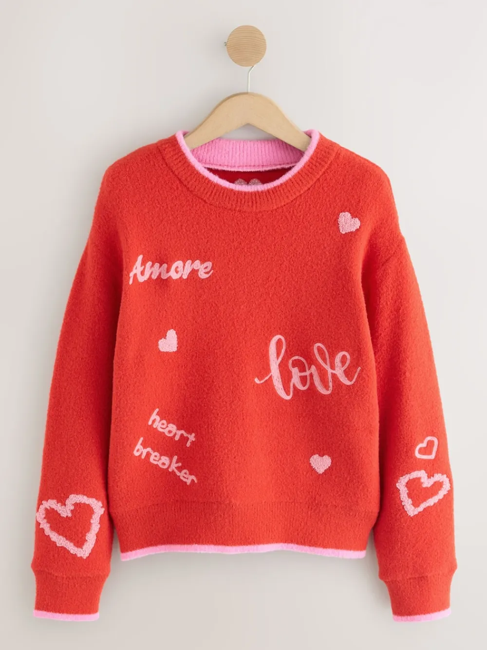Best Next Rouge/Rose - Pull de Saint-Valentin brodé confortable