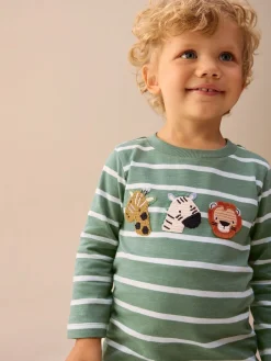 Best Next - T-shirt appliqué à manches longues (3 mois-7 ans) Safari à rayures vertes/blanches