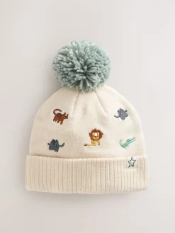Clearance Next - Pom Bonnet Chapeaux (3mths-10yrs) Safari neutre brodé