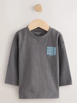Best Next - T-shirt semi-uni à manches longues (3mois-7ans) Slogan gris