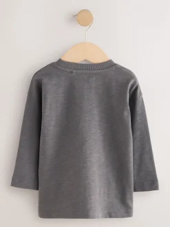 Best Next - T-shirt semi-uni à manches longues (3mois-7ans) Slogan gris