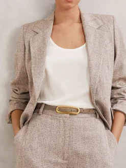 Best Reiss Taupe (Taupe) - Ceinture fine en cuir avec boucle allongée Chaya