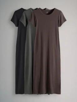 New The Set lot de 3 robes mi-longues côtelées à manches courtes