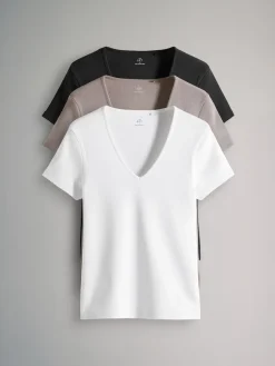 Outlet The Set lot de 3 t-shirts côtelés Col en V Manches