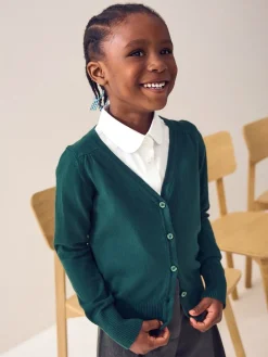 New Next - Cardigan à col en V Cotton Rich School (3-16ans) Vert