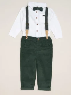 New Little Gent - nœud papillon en velours côtelé avec nœud papillon et pantalon avec bretelles Vert