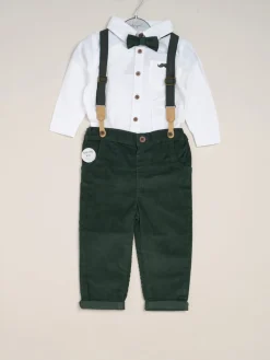 New Little Gent - nœud papillon en velours côtelé avec nœud papillon et pantalon avec bretelles Vert