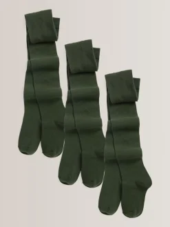 Online Next - Lot de 3 de collants pour l'école en coton riche Vert