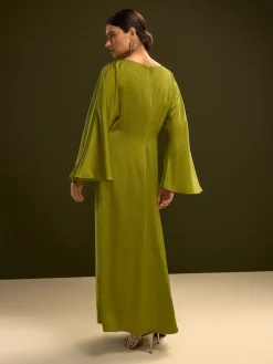 Discount Next Vert citron - Robe longue en satin à manches longues torsadée sur le devant
