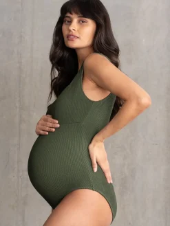 Discount Seraphine Vert kaki - Maillot de bain de Grossesse Texturé