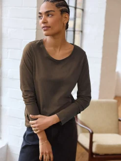 Clearance Next - T-shirt à manches longues de cou d'équipage Vert olive