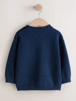 Online Next - Personnage Pull Col rond en maille (3mois-7ans) Vie marine bleu marine