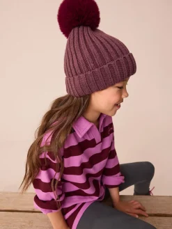 Best Next - Bonnet côtelé à pompon (3mois-16ans) Violet