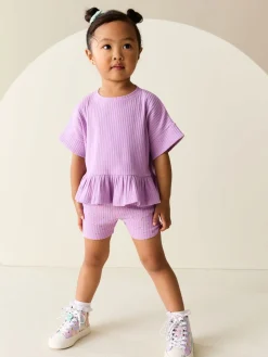 Hot Next Violet lilas - Ensemble haut et short côtelé à manches courtes (3mois7ans)