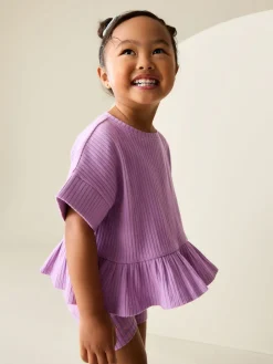 Hot Next Violet lilas - Ensemble haut et short côtelé à manches courtes (3mois7ans)
