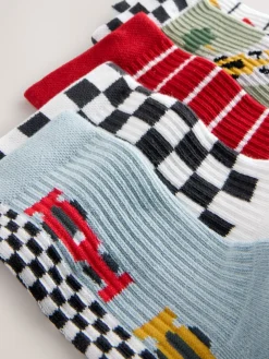 Best Next Voitures de course rouge/blanc - Semelle intérieure coussinée Chaussettes côtelées en coton riche 5 Pack
